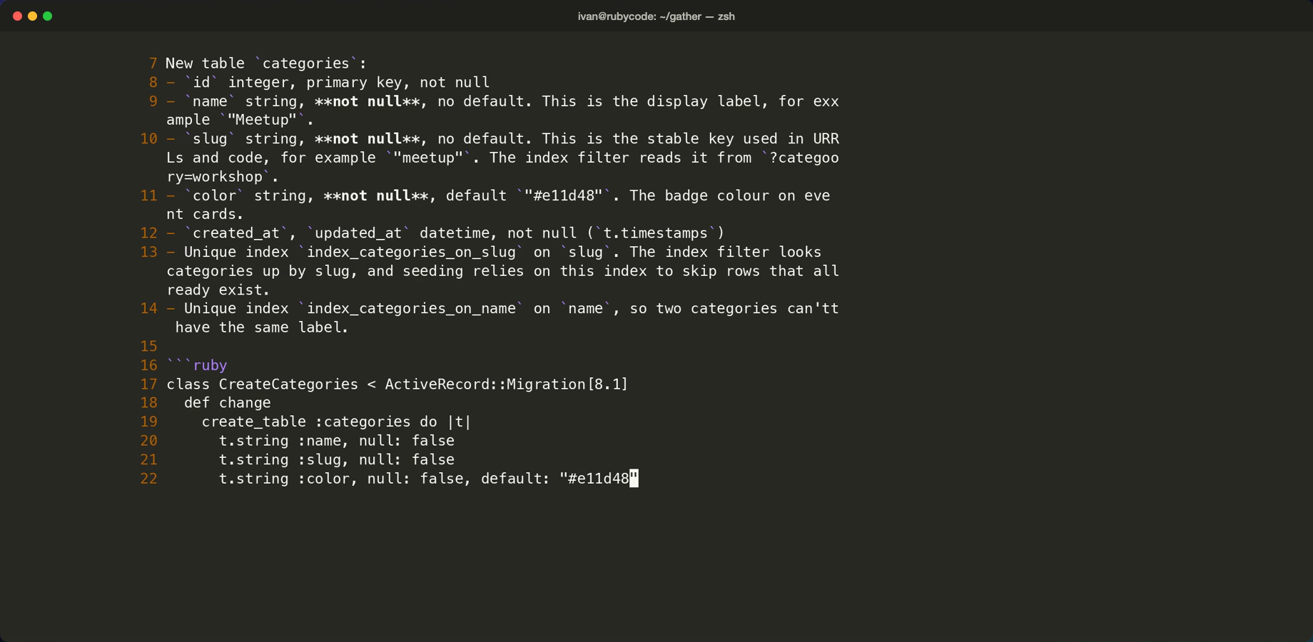 Adding a column to the plan in vim