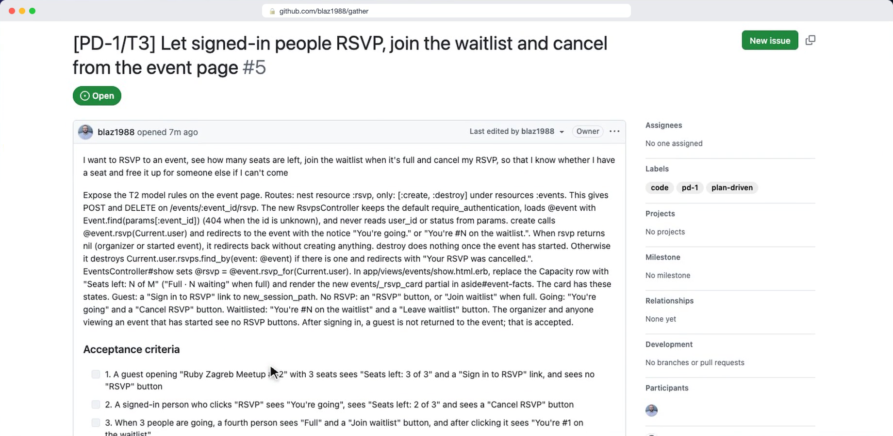 A ticket as a GitHub issue