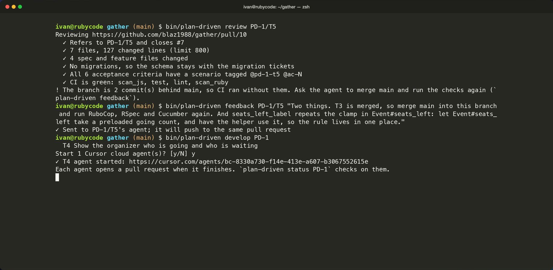A behind-main warning, and feedback sent to the agent