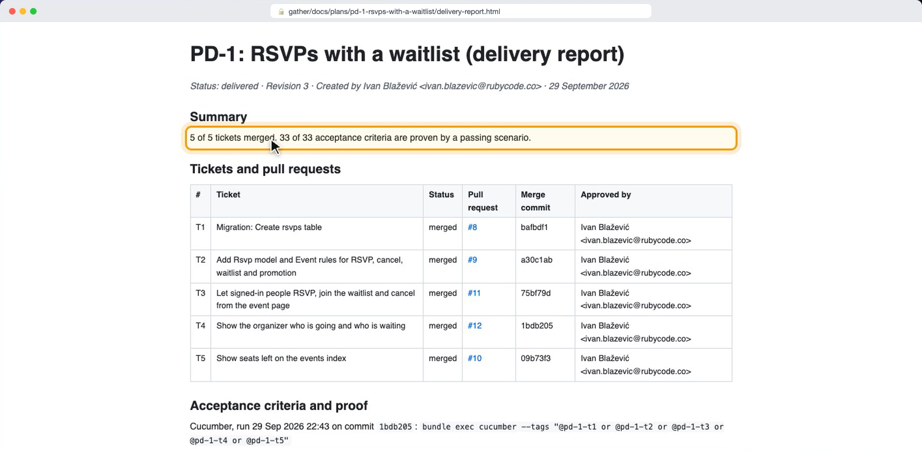 The delivery report